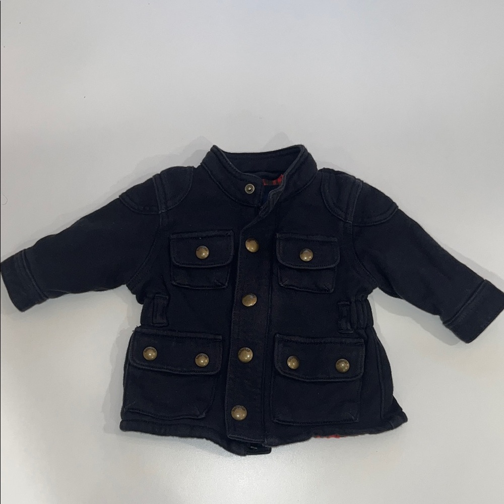 BabyGap navy knit field style coat with brass buttons 0-6 months